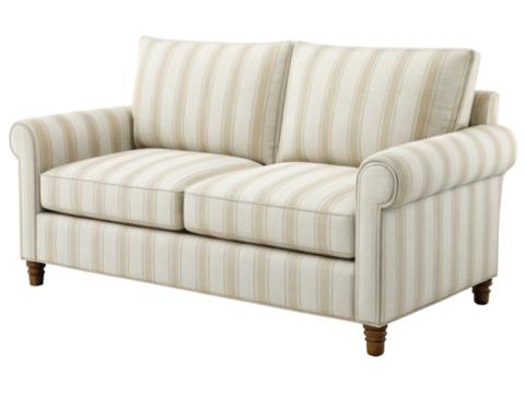 Cozy linen loveseat sofa with soft cushions and elegant stripes adds charm to any space