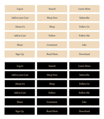 Set of minimal vector call to action buttons. Boho modernist style buttons with natural organic neutral soothing colors for beauty, cosmetics, skin care products, body care, spa, wellness.