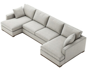 Naklejka premium Stylish linen sectional sofa offers comfort and elegance for any living space