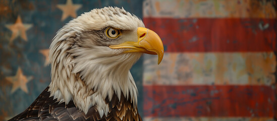 American bald eagle with USA american flag as a background