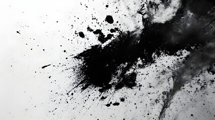 Abstract black ink splatter on white background.