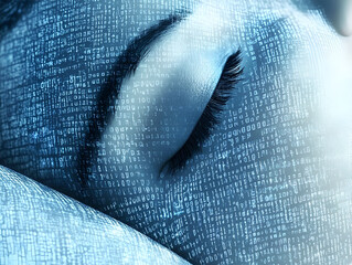 Abstract digital eye with binary code overlay