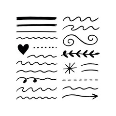 Hand-Drawn Lines And Dividers - Doodle Design Elements Vector Set.