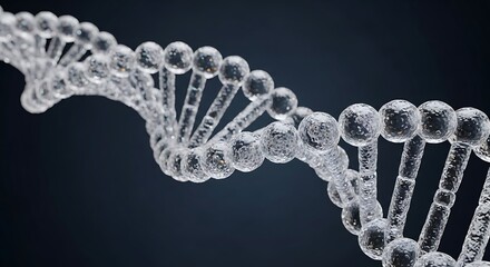 3D rendering of a transparent DNA double helix structure on dark background