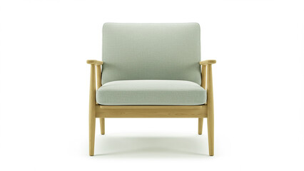 Light Green Fabric Armchair with Wooden Frame and Armrests