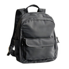 Fototapeta premium Isolated studio shot of a dark gray backpack with pockets and straps against a black background on transparent background