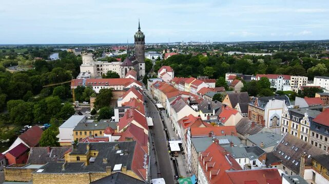  Drone Flight Over the Historic Old Town of Wittenberg, Germany