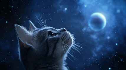 A curious cat looks up at the night sky, inspiring a sense of wonder and awe