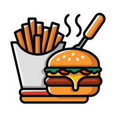 Vector fast food illustration of a burger and fries meal