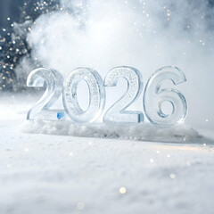2026 Ice Sculpture New Years Background on white background