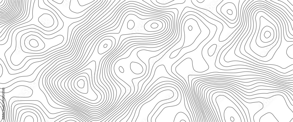 Fototapete The black grey on white contours vector topography stylized height of the lines. The concept of a conditional geography scheme and the terrain path. Ultra wide. Map vector terrain Illustration. 
