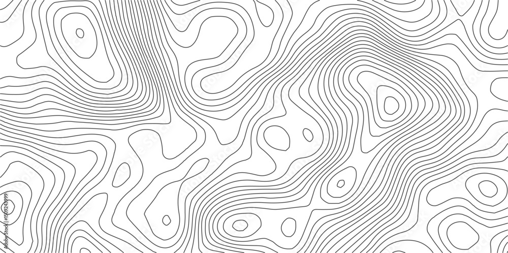 Fototapete The black grey on white contours vector topography stylized height of the lines. The concept of a conditional geography scheme and the terrain path. Ultra wide. Map vector terrain Illustration. 
