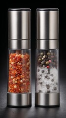 Close-up of Spices in Glass Jars: Chili Flakes and Black Peppercorns, Culinary Ingredients, Food Photography, Seasoning, Kitchen Essentials