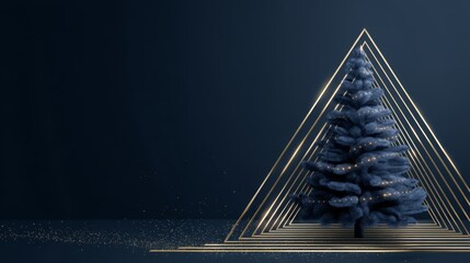 Festive Evergreen Tree Illuminated with Golden Lines, Abstract Christmas Decoration, Holiday Season, Modern Design, Elegant Background.