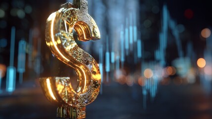 Detailed Gold Dollar Sign Close-Up, Intricate Metallic Texture, Financial Concept, Luxury, Investment, Macro Photography, Premium Stock Image.