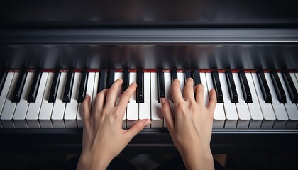 Close-up of musician hands playing piano.