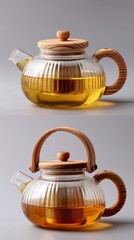 Clear Glass Teapot with Steaming Hot Tea on White Background - Beverage Still Life for Food and Drink Concepts