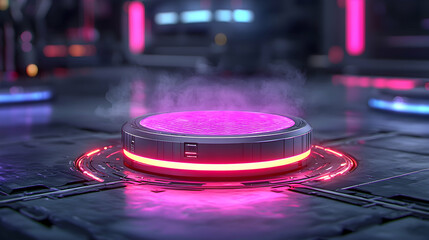 Futuristic Pink and Purple Glowing Platform in a Sci-fi Setting