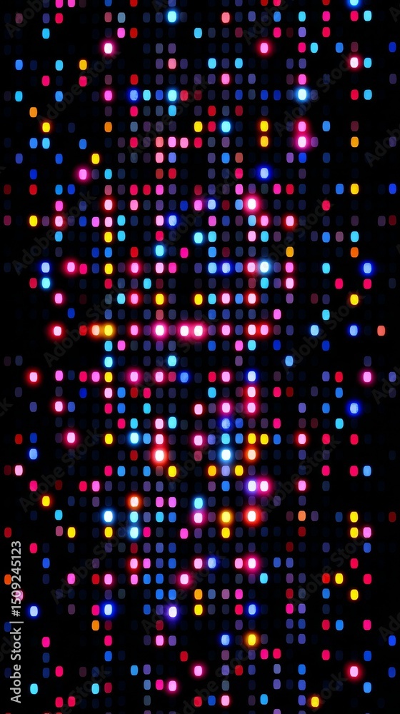 Poster vibrant neon light display: dynamic abstract geometric pattern with intense color gradient and moder