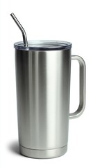 Stainless Steel Travel Mug on White Background - Product Shot for Lifestyle, Food, or Beverage Advertising