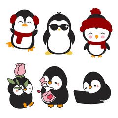 Penguin colour vector set 2