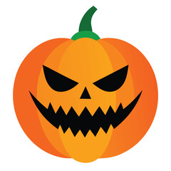 Vector illustration of a carved halloween pumpkin with spooky face and green stem