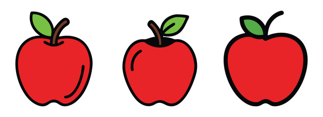 Set of Red apple isolated on white background Vector illustration in flat style.