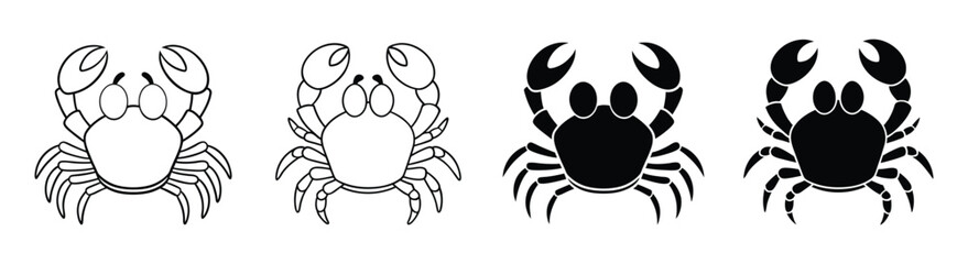crab vector silhouette  and outline icon , ideal for wildlife, safari, and animal-themed illustrations.