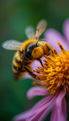 Close-up of Bee Pollinating a Bright Flower

