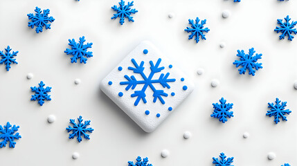 Blue and White Snowflake Gift Design on White Background