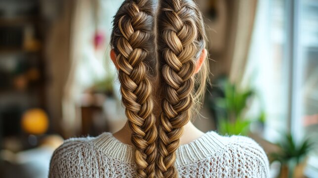 Double Dutch braid style on a person's hair.
