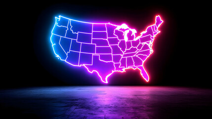 Neon Map of the United States in Blue and Purple
