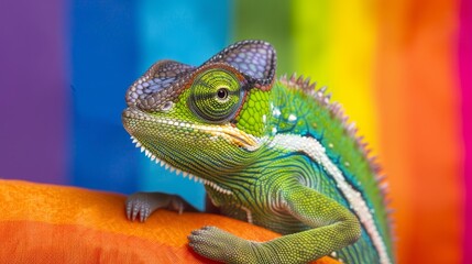 Obraz premium Chameleon camouflaging perfectly against vibrant and colorful background environment