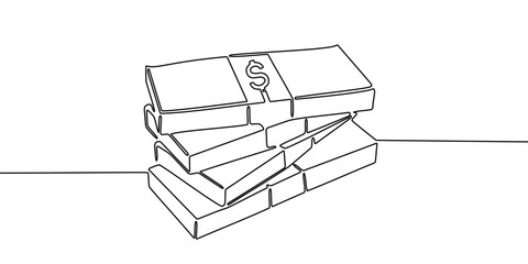 Line money one continuous finance art graph financial icon coin single. Growth one line money chart sketch cash concept hand investment business arrow vector drawing bank doodle background lineart bag