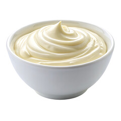 Fresh Mayonnaise in a White Bowl isolated on transparent background