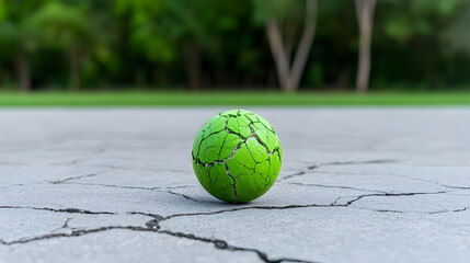 Green Cracked Ball on Cracked Asphalt Path