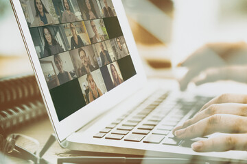 Working and talking on the computer with video calling
