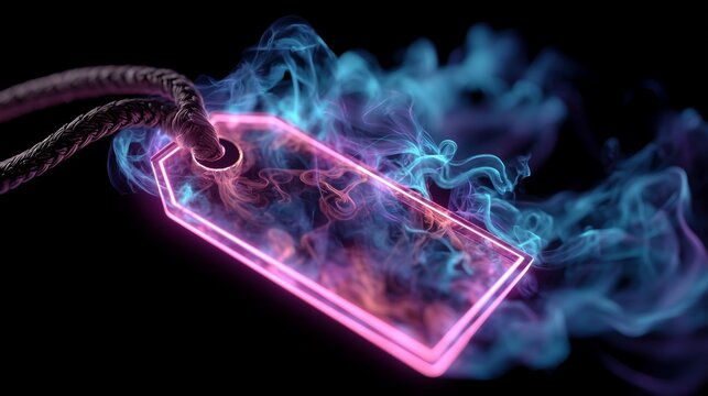 A flying price tag with smoke and neon light trail, cyber Monday deal energy, ultra-detailed - Powered by Adobe