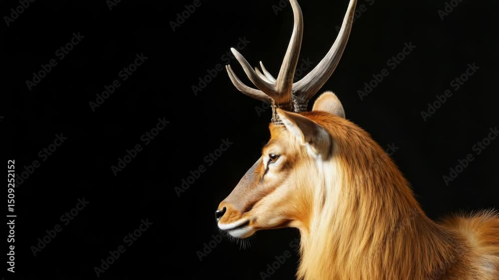 Poster a detailed view of a deer's face on a dark background