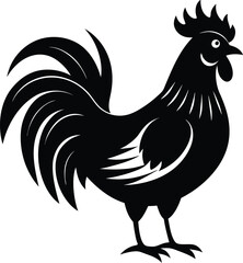  rooster silhouette, raised tail, farm bird
