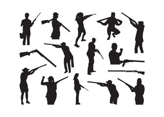 Skeet Shooter vector bundle, Cornhole clipart, Cornhole silhouette, Shooter man, Shooter women.	
