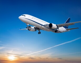 Fototapeta premium airplane flying against a gradient blue sky perfect for travel and aviation themes