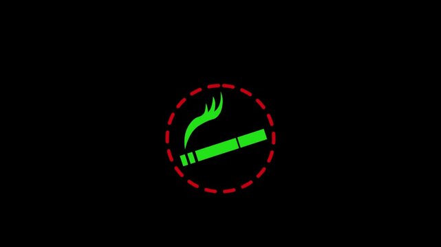 No Smock icon animation on black background. Smock Danger red signal icon .4k video 