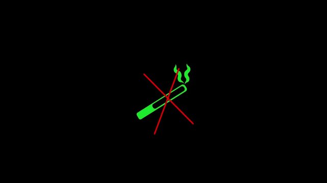 No Smock icon animation on black background. Smock Danger red signal icon .4k video 