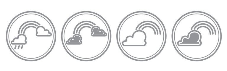 Set of four rainbow icons in circle isolated on transparent background. Rainbow with cloud, clouds and rainbow icon. Weather icons.