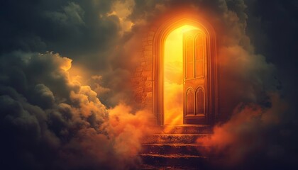 Mystical portal emerging in the sky, unveiling a realm of enchantment and adventure