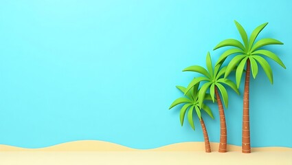 Fototapeta premium Tropical Palm Trees on a Clean Beach, Vacation Paradise Graphic Design