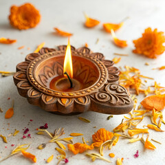 Diwali Clay Lamp Festive Illumination  Indian Culture on white background