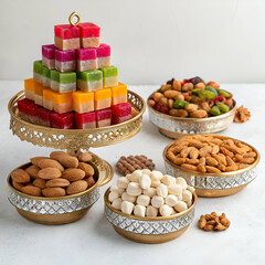 Delicious Festive Sweets and Nuts Platter Perfect for Holiday Gatherings on white background