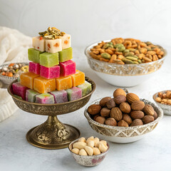 Delightful Turkish Delight  Assorted Nuts A Feast for the Senses on white background